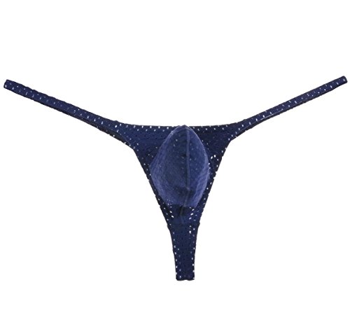 Jaxu Men's Breath Hole Thong Bulge Pouch Bikini G-string Underwear T-back Male Micro T-back Thongs Dark Blue M