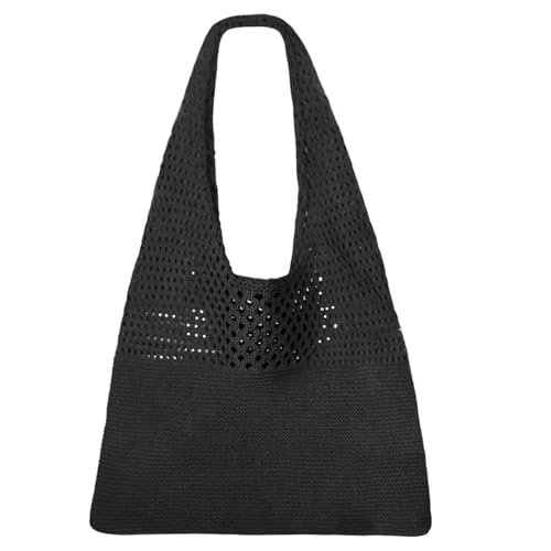 ELNX Bolsos de punto para mujer, bolso de mano retro hueco, bolso de crochet, bolso de playa de crochet bolso de playa de malla bolso de hombro bohemio para compras navideñas trabajo diario(negro) ELNX Bolsos de punto para mujer, bolso de mano retro hueco, bolso de crochet, bolso de playa de crochet bolso de playa de malla bolso de hombro bohemio para compras navideñas trabajo diario(negro)