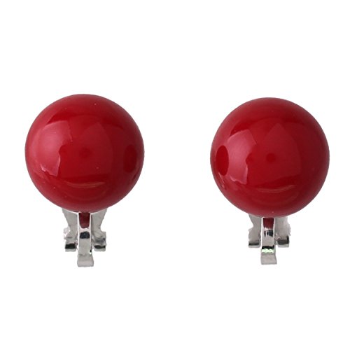 Bridal Wedding Clip Earrings No Pierced Silver/Gold Plated Charm Jewelry Pearl earrings (12mm silver red)