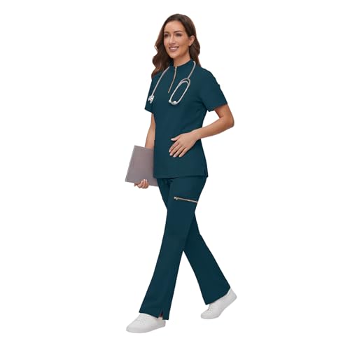Gargey Scrubs for Women - Zip Front Top & Flare Pant Stretch Nursing Women’s Scrubs Set Medical Uniform - image 3