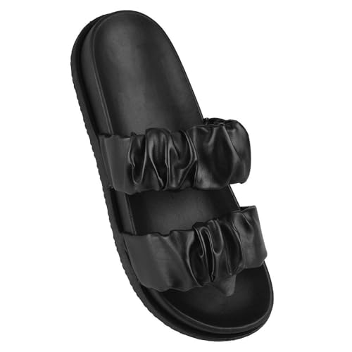 Sandales plates plissées A2Z double sangle nu-pieds ete decontractes pour femme