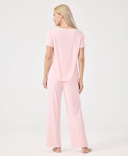 Image of GYS Bamboo-derived Viscose Women's Pajamas Set Short Sleeve Top With Pants 2-Piece Sleep Set