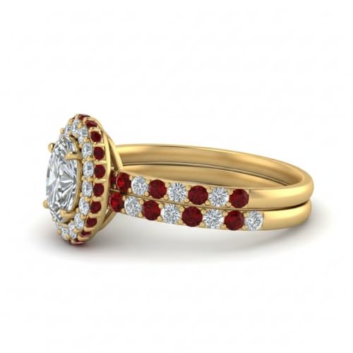 Image of Choose Your Gemstone Oval Halo Rollover Diamond CZ Wedding Ring Yellow Gold Plated Oval Shape Wedding Ring Sets Matching Jewelry Wedding Jewelry Easy to Wear Gifts US Size 4 to 12