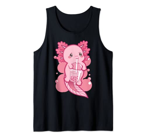 Kawaii Anime Axolotl Boba Bubble Tea Mujeres Hombres Niño Niña Niños Camiseta sin Mangas