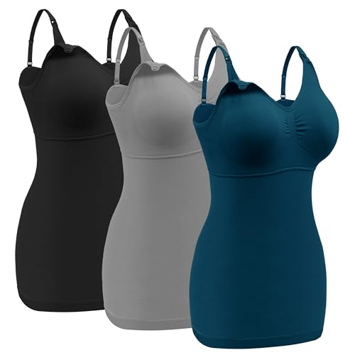 Image of Angelhood Maternity Nursing Tank Tops for Breastfeeding,Womens Nursing Maternity Cami Built in Bra Sleep Bra