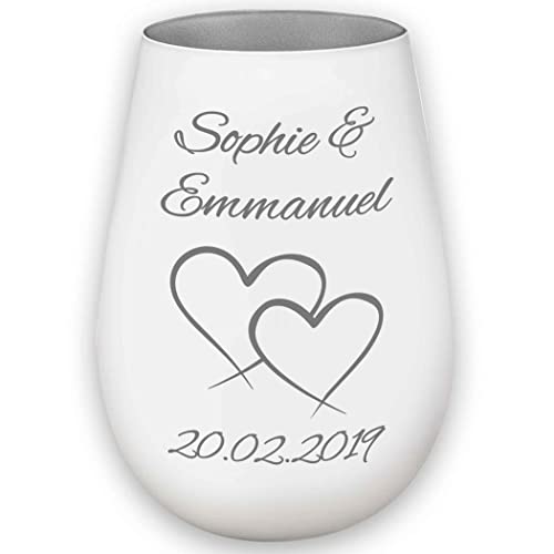 Photophore en Verre - Coeurs d'amour - personnalisé - Mariage - Cadeau – Blanc/Argent - Saint Valentin - l'amour de ma Vie - pour Femme et Homme