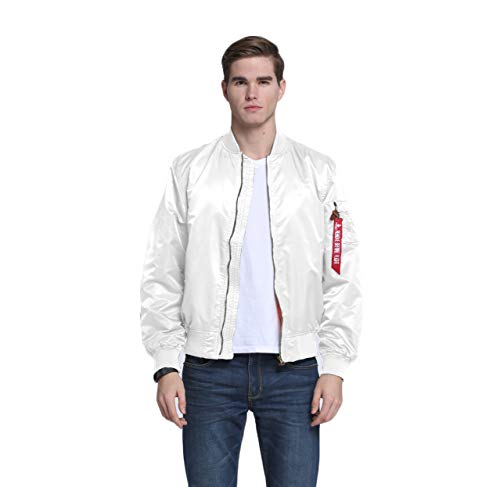 CORIRESHA Men's Solid Color Zipper Light Weight Flight Bomber Jackets with Sleeve Ribbon