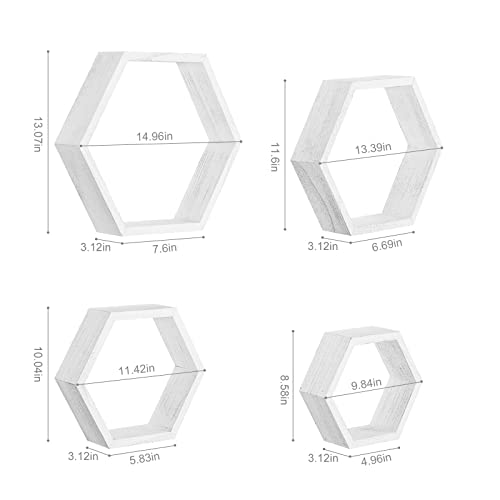 Ybing Hexagon Floating Shelves Wall Mounted Set Of 8 Wooden Hexagonal Shelves For Wall Storage Honeycomb Shelves For Bedroom Living Room Office Wall Decor, White #TOP2
