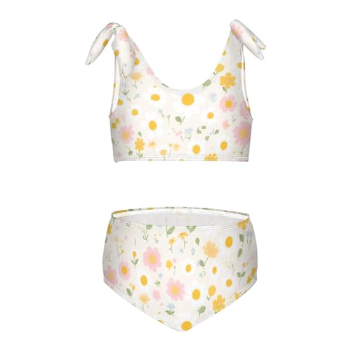 KLL Polka Dots and Tender Chamomile Flowers Girl 2 Piece Bikini Sets Scoop Neck Bathing Suit Swimwear Cute Shoulder Strap