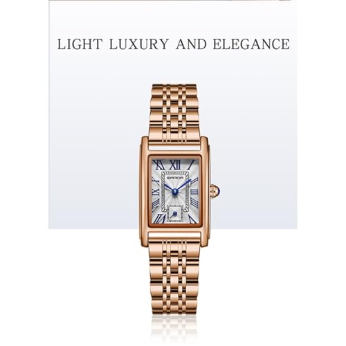 Image of Poshi Sanda Premium White Brass Sqaure Dial Watch | 200mm Rose Gold Stainless Steel Strap Quartz Watch for Women