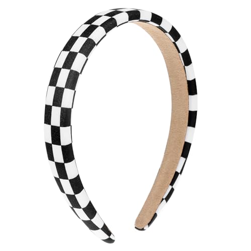 Xindojuz - 1 diadema a cuadros para mujer, diademas a cuadros en blanco y negro con esponja antideslizante, bandas para la cabeza hinchadas para mujeres y niñas, accesorios para el cabello para