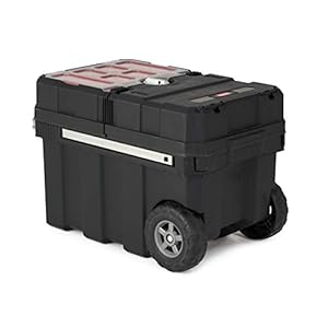 Keter Masterloader Resin Rolling Tool Box with Locking System and Removable Bins – Perfect Organization and Storage Chest for Power Drill, Tape Measure, and Screwdriver Set, Black