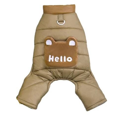 AttRex 犬服 ペット服 冬 つなぎ ロンパース かわいい 裏起毛 四つの足 ドッグウエア ジャケット ダウン 小型犬 中型犬 あたたかい 防寒 コート お散歩お出かけ (XS,ブラウン)