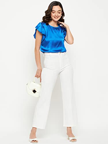 Image of Fashfun Women's Shirt (Floral Pink Crepe Top with Mandarin Collar & Full Sleeve)