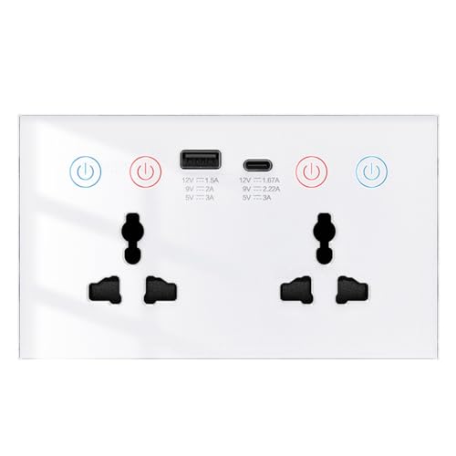 Luobannm Enchufe Inteligente Tuya Wi-Fi con USB Tipo C, Enchufe de Pared Universal 4 en 1, Monitor de Potencia, Interruptor Táctil, Color