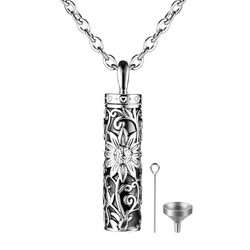 Collier urne pour cendres humaines pendentif cylindre de tournesol vintage de deuil