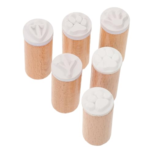 Hemobllo Juego de Sellos de Animales de Madera, 6 Unidades Huellas Variadas, Sellos de Goma Montados para Scrapbooking y Manualidades Creativas Aula, Tamaño 3,5 X 1,5 Cm