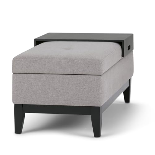 Simplihome 3AXCOT-245-CLG Oregon 42 Inch Wide Contemporary Rectangle Lift Top Storage Ottoman Bench With Removable Tray, Upholstered Cloud Grey Tufted Linen Look Fabric, Footrest Stool, Coffee Table thumb #8