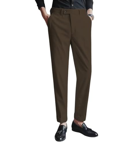 Men’s Corduroy Dress Pants Straight Fit Flat-Front Suit Trouser High Waist Casual Business Suit Pants Long
