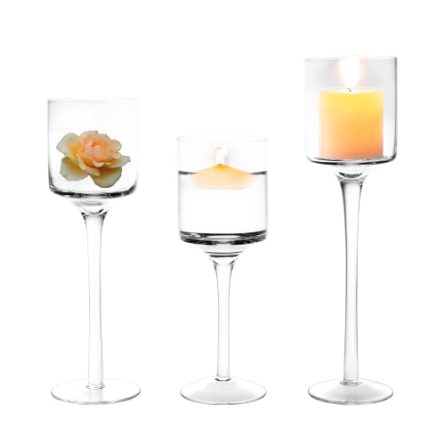 Tea Light Candle Holder Hurricane Candle Holder Transparent Glass Candlestick High Foot Long Handle Small Tea Light Holder Votive Hurricane Elegant Ideal Dining Wedding Party Gift Set #TOP5