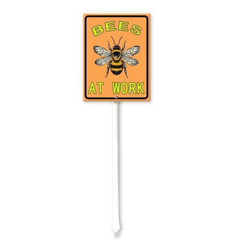 Vdenvileye Bees at Work Yard Sign with Stake 17.5x22cm Rustproof Aluminum Lawn Decorations Bee Sign for Outdoor Road Street Garden