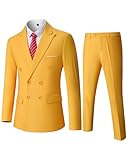 FancyFir Men's Slim Fit 2-Piece Suit with Stretch Fabric, Double-Breasted Blazer Pants for Party, Business and Wedding Yellow