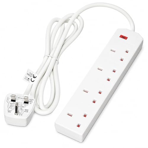 1ABOVE 4 Gang 2M White Extension Lead UK Plug Multi Socket Strip