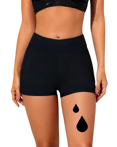 NoBlood - Boxer de Bain Menstruel Taille Haute XXS-XXL | Short Lavable Piscine Mer Plage | Shorty Flux léger à abondant (Noir, XS)