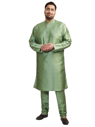 Image of Vastramay Plus Men's White Silk Blend Kurta Pyjama Set VPLUSMKWH001nPBL 44 | Independence Day
