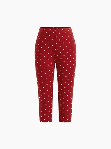 CIDER Women Mid Waist Polka Dot Capri Leggings High Stretch Slim Fit Cotton Blend Knit Fabric Pants3