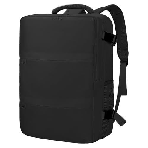 Carry On Backpack for Women & Men – Airline Approved Underseat Size, 15.6' Laptop Compartment, TSA-Friendly 180° Opening, Anti-Theft Business Travel Backpack with Trolley Sleeve (Black, Medium)