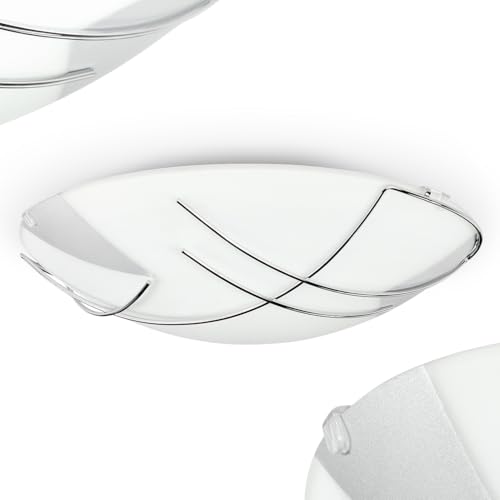 HOFSTEIN Deckenleuchte Davin, 1-flammige Deckenlampe aus Metall/Glas in Weiß/Silberfarben, Leuchte im modernen Design mit Glasschirm (Ø 31 cm), E27, Esszimmer, Wohnzimmer, Küche, Schlafzimmer HOFSTEIN Deckenleuchte Davin, 1-flammige Deckenlampe aus Metall/Glas in Weiß/Silberfarben, Leuchte im modernen Design mit Glasschirm (Ø 31 cm), E27, Esszimmer, Wohnzimmer, Küche, Schlafzimmer