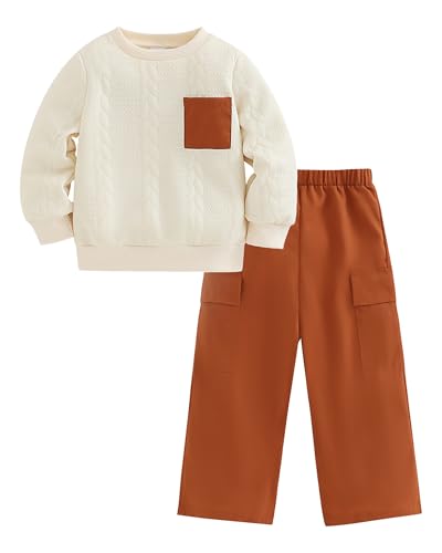 Renotemy Toddler Boys Clothes Fall Winter Outfit Knit Pullover Sweatshirt Cargo Pants Boy Clothing Set for Kids 3-7 Years