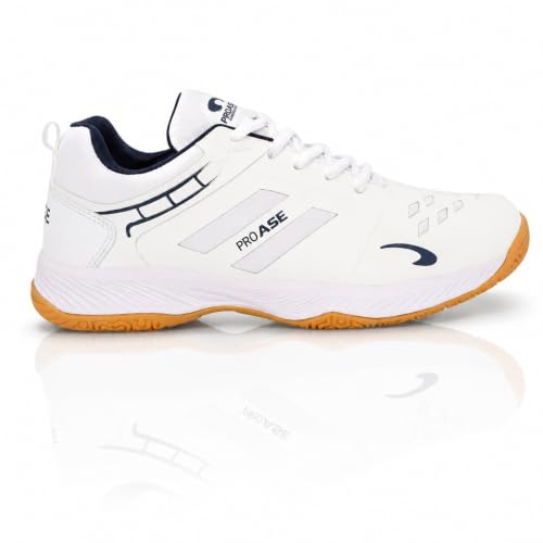 Image of Pro ASE Non-Marking Badminton Shoes - Lightweight & Durable, Perfect for Squash, Table Tennis, Pickleball & Indoor Sports | X-Cushion, Active Grip Sole, Toe Assist | Men, Women, Unisex | Blue,Black,White