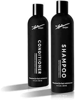 Hair Extension Shampoo & Conditioner by The Hair Shop, Gentle Cleansing & Hydrating Formula Designed for Hair Extension, Paraben-Free, Color-Safe, Vegan, Infused with Chamomile Rosemary, Aloe, Cucumber, Vitamins, Proteins & Biotin