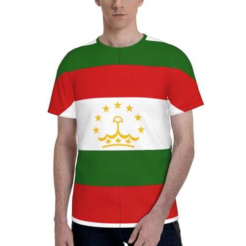 Drapeau du Tadjikistan T-shirt moderne pour homme confortable col rond manches courtes vêtements de voyage doux, Noir , XXL