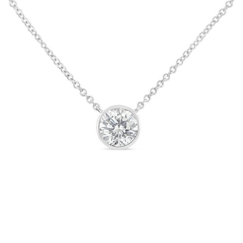 Original Classics 10K White Gold 1/10 Carat Round Brilliant-Cut Diamond Modern Bezel-Set Solitaire 16"-18" Pendant Necklace (H-I Color, SI2-I1 Clarity)