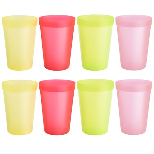 8-Pack Unbreakable Drinking Glasses, 15.2 oz BPA-Free PP Plastic Tumblers, Dishwasher Safe & Stackable Cups for Kids and Adults, Reusable Water Glasses for Party and Daily Use – Bright Neon Colors