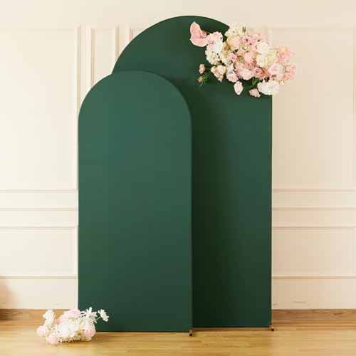 Image of Hunter Green Arch Cover Set of 2-7.2FT, 6FT Christmas Arch Backdrop Cover Spandex Fitted Wedding Arch Stand Covers for Birthday Party Baby Shower Wedding Reception Banquet Photo Background