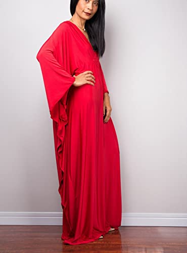 Image of RanRui Caftans for Women Solid Color Chiffon Plus Size Kaftan Dresses Beach Cover Up V Neck Batwing Sleeve Caftans Loungewear