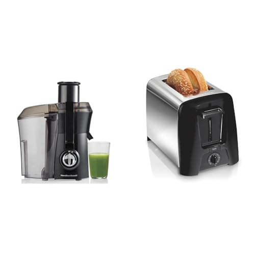 Image of Hamilton Beach Juicer Machine, Big Mouth Large 3” Feed Chute & 2 Slice Toaster with Extra Wide Slots, Shade Selector, Auto-Shutoff, Cancel Button and Toast Boost, Black