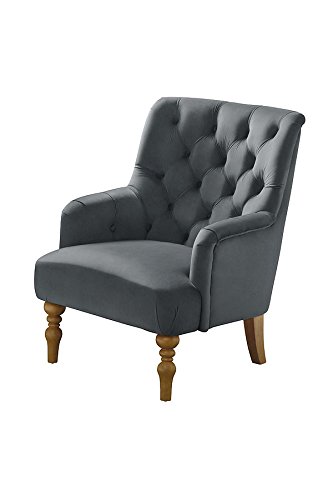 My Furniture Laterna Fauteuil Chesterfield - Gris avec Pieds en Bois/Fauteuil Cosy, de Cocktail, de décoration, idéal pour la Lecture près du feu, dans Les Chambres, Salons et vérandas.