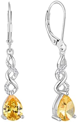 Women Formal Earrings Evening Wear - Guesma 8x6mm Sterling Silver Leverback Earrings Topaz Teardrop Created Birthstone Crystal - Dangle Earrings for Women Infinity Jewelry