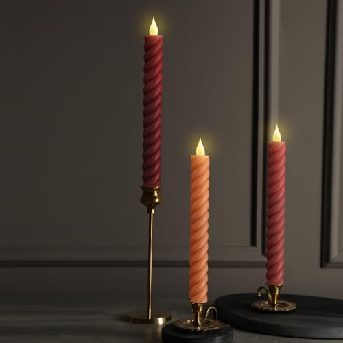Image of Baquler 6 Pcs Fall Flameless Taper Candle Twisted LED 9.65 Inch Fall Taper Candles Battery Operated Twisted Candlesticks for Thanksgiving Harvest Wedding Birthday Home Party Dinner Fireplace Decor