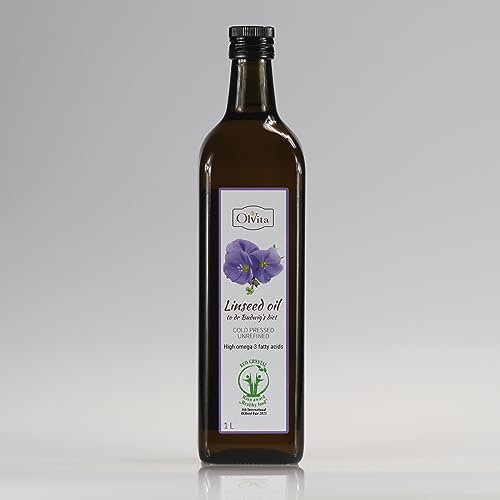 Ol'Vita: Aceite de semilla de lino virgen - Aceite de linaza prensado en frío - Puro crudo natural sin pesticidas - Dieta del Dr. Budwig suplemento dietético 1000ml