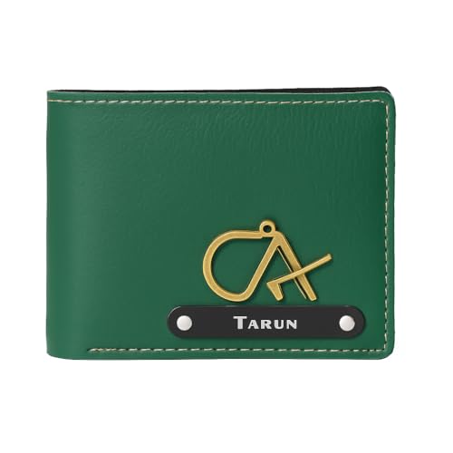 Image of Men Leather Personalized Wallet I Customized Slim Stylish Purse with Name & Charm I Unique Birthday Anniversary Gift Love Husband Employees Clients (Green)