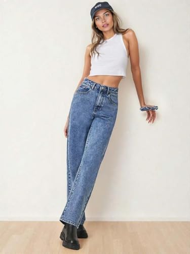 Image of KOTTY Women's High Waist Denim Jeans | Straight, Relaxed & Wide Leg Fit | Light Blue, Dark Blue & Black | Casual Regular Length Fashion Wear