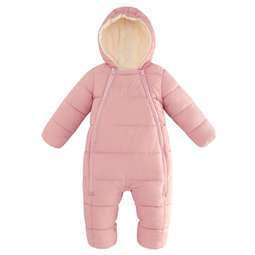 uideazone Baby Girls Boys Snowsuit Toddler Warm Hooded Snow Suit Infant Double Zipper Romper One Piece Puffer Coat 3-24M