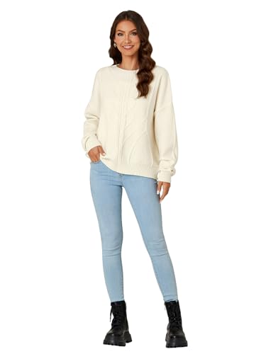 Image of LYANER Women's Cable Knit Crewneck Long Sleeve Pullover Oversize Vintage Sweater Top