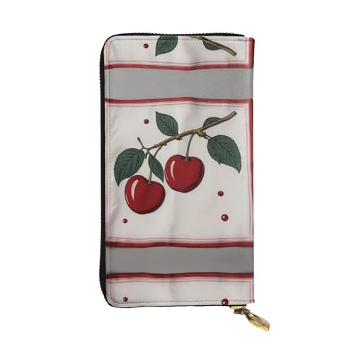 Stylish Cherry print handkerchief Printing Leather Wallet - Long Clutch for Women, RDurable Material, 12 Card Slots, Zipper Compartments
